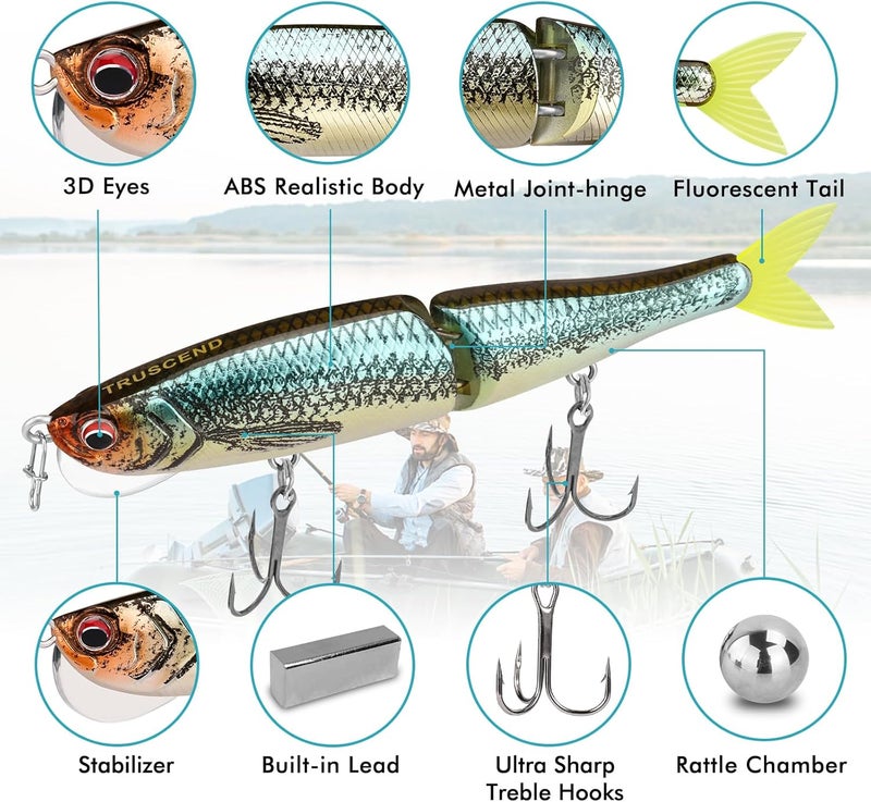 TRUSCEND Easy Catch SwimMax with BKK Hooks, Magic Noisy Wiggling and Vibrating Actions for More Bites, Lifelike Fishing Lures for Bass Trout Walleye Crappie, Strongest Dyneema Fiber Jointed Swimbaits - Image 3